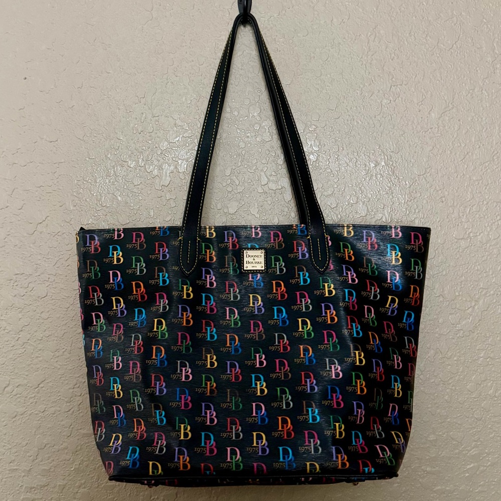 Dooney & Bourke Black Multicolor DB75 Logo Large Tote Bag